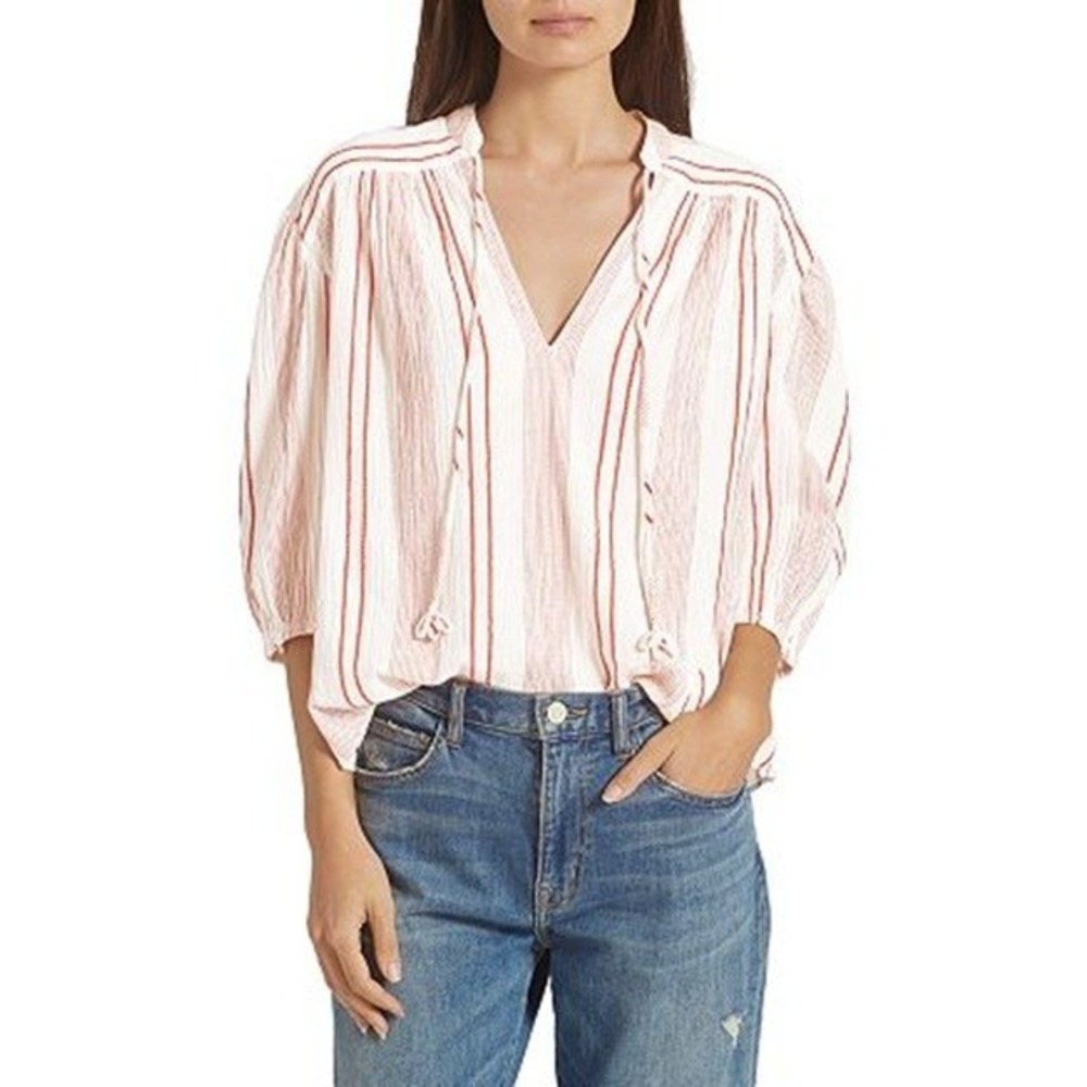Joie Rowyn New NWT 100% Cotton Peasant Blouse Boho Style Striped XL‎ Porcelain